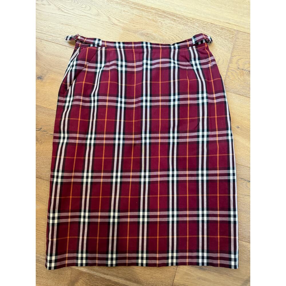 VTG Burberry Plaid Skirt Red White Women's 10 Cotton Pencil Preppy equestrian